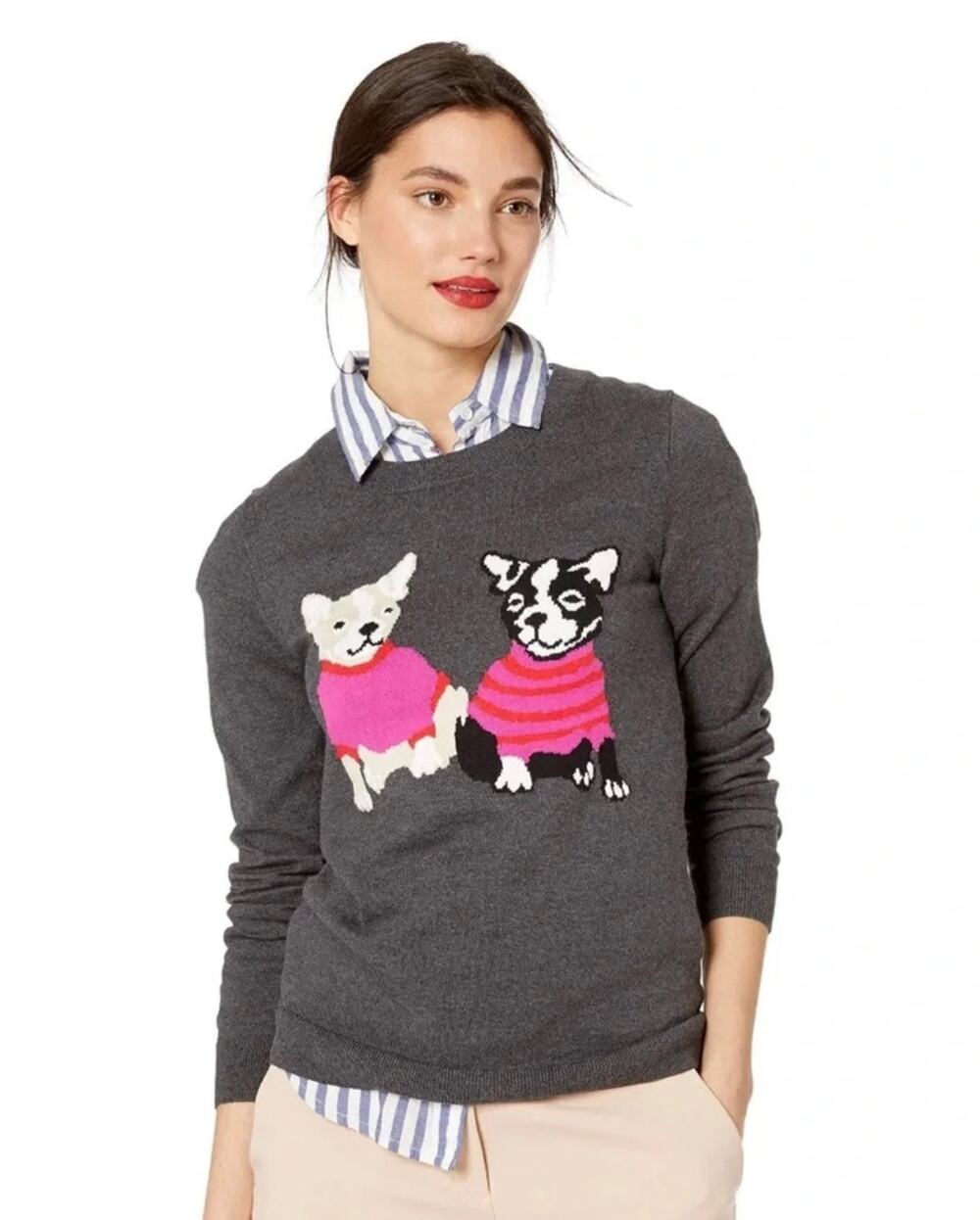 J. Crew Mercantile French Bulldog Teddie Sweater Merino Wool Blend Size Medium